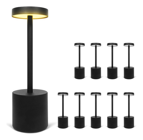 10 Pack - Black Rechargeable Cordless Table Lamps, Portable 