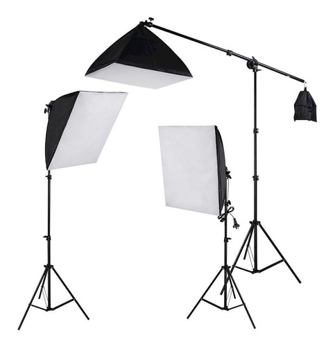 Kit Iluminação Estúdio 03 Softbox 60x60cm Com Girafa