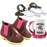 Kit Cowgirl Botina Infantil Feminino Espora Caneca Brutinha