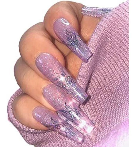 Uñas A Presión - Elabest Purple Ballerina False Nail Glitter