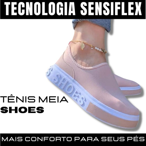Shoes Tênis Meia Feminino Calce Facil Slip On Preto 