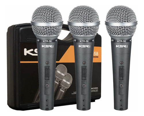 Kit 3 Microfone Profissional Sm Ktr58 Ksr Pro Metal C/estojo