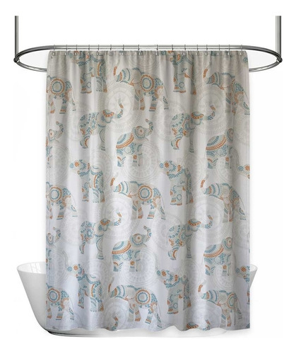 Cortina De Baño Teflón Estampada 1.80x2.00mts Elephants Color Blanco