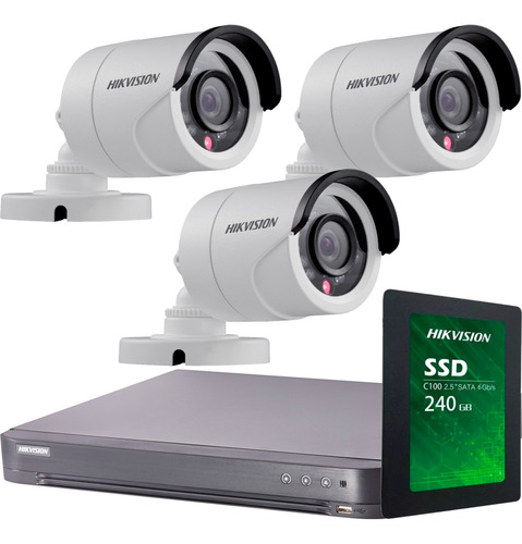 Kit Seguridad Hikvision Full Hd  Dvr 4 + 1tb + 3 Camaras 2mp