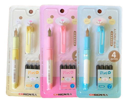 Pluma Fuente Estilográfica Kawaii + 4 Cartuchos Tinta Azul