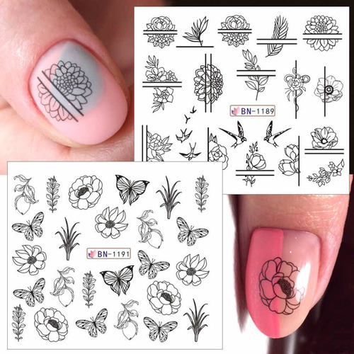 Tatuajes De Agua Para Uñas Stickers 12 Laminas En 1 Flores