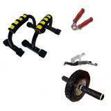 Kit Rueda Abdominal + Barras Push-up + Ejercitador Mano