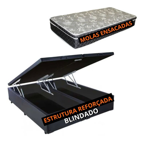 Cama Box Baú Queen Com Colchão Molas Ensacadas - Blindado