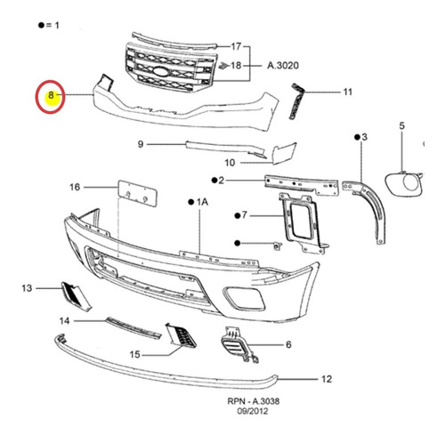 Parachoque Superior Delantero Ford Ranger 2010 Original New Foto 3