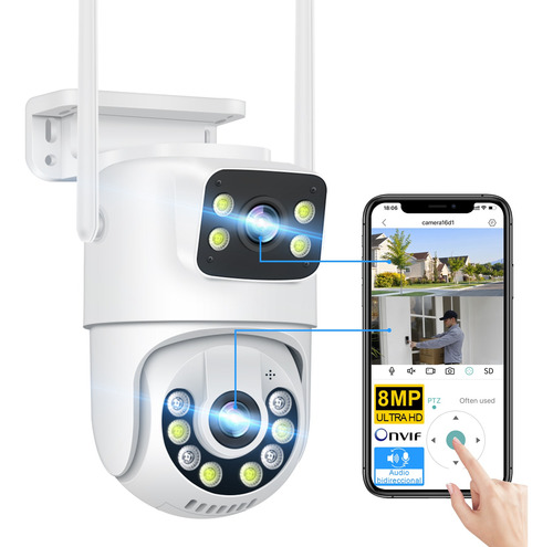 Cámara Ip Hd 8mp Wifi 360° Doble Lente Exteriores Con Alarma