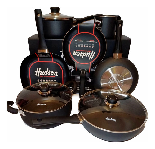 Batería Set Juego De Ollas Hudson Negras 9 Piezas Teflón