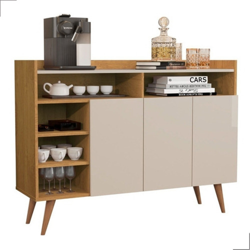 Aparador Buffet Balcão Cantinho Do Café Retro Celta - Preto Cor Cumaru Com Off White