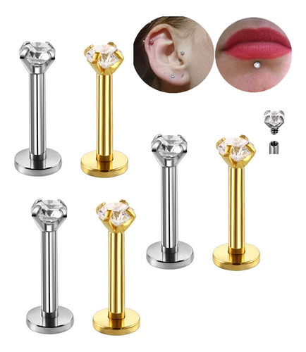 Piercing Titânio Ponto De Luz Zircônia - Reto Labret