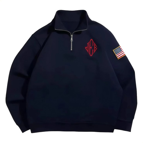 Unisex Embroidery Quarter Zip Sweatshirt 2000s 90s Vintage | Envío gratis