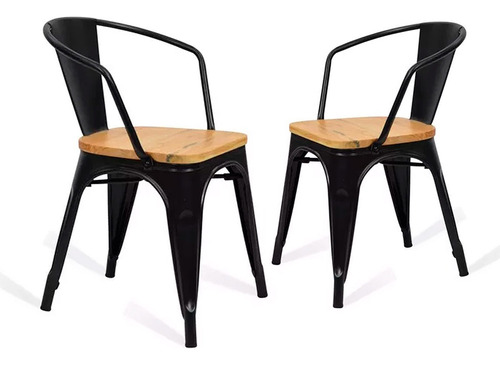Cadeira Tolix Iron Assento Madeira Com Braços, 2 Undiades