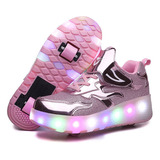 Patines Led Rosa Recargables De Dos Ruedas Para Chicas