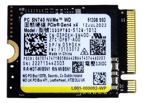 Ssd M.2 2230 512gb Nvme Pcie Gen4x4 Sn740 Wd  Western Digital