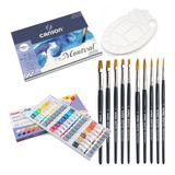 Kit Aquarela - Tinta 24 Cores + 10 Pinceis + Bloco + Godê