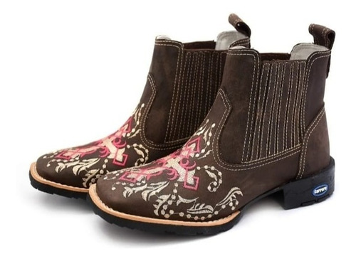 Bota Texana Feminina Cano Curto Couro Bico Quadrado Country