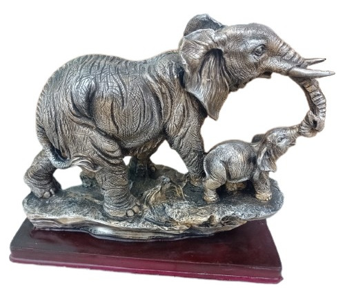 Escultura Familia Elefante Con Cría Decorativa Elefantes