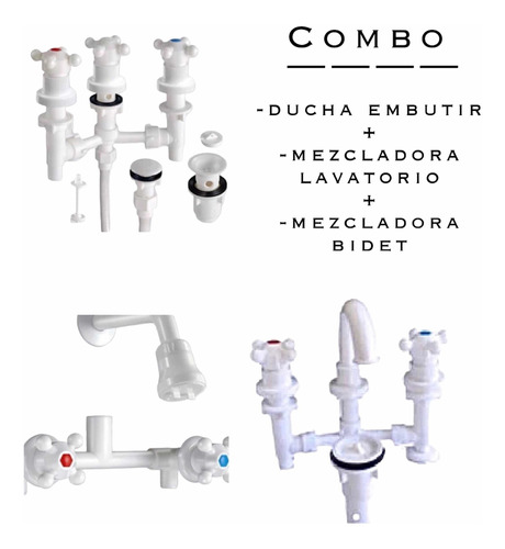 Juego Combo Ducha De Embutir, Lavatorio Y Bidet Plástico