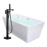 Solana Kit Tina De Baño Blanca Rectangular De Acrílico Slim 150x80x60 Cm + Grifo Independiente Monomando Negro / Kit De Lujo Completo Blanco/negro Para Cuarto De Baño