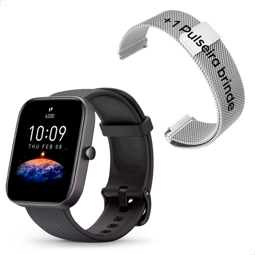 Smartwatch Amazfit Bip 3 Pro + 1 Pulseira Magnética Preta