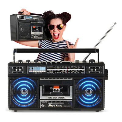 Cassette Player Boombox Con Grabadora\u002Fradio\u002Fbluetooth\u002Fsd\u002Fusb Color Negro | Meses sin interés