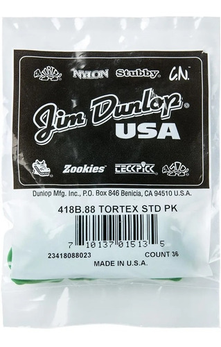 Puas Dunlop Tortex Standard .88 Verde 418b.88 (36 Piezas)