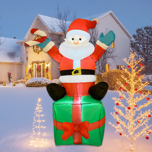 Regalo Papá Noel Inflable De Navidad Con Luz Led 1.8 Metros