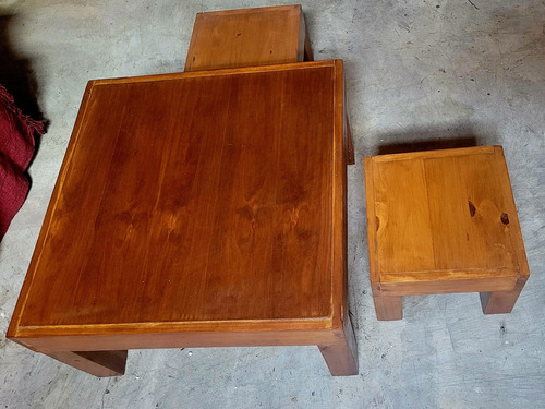 Juego De Mesa Baja Y 2 Banquetas De Apoyo En Madera Vista!!!