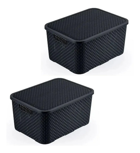 Kit 2 Caixas/cesto Organizadora Rattan Preto - 7l - Promoção