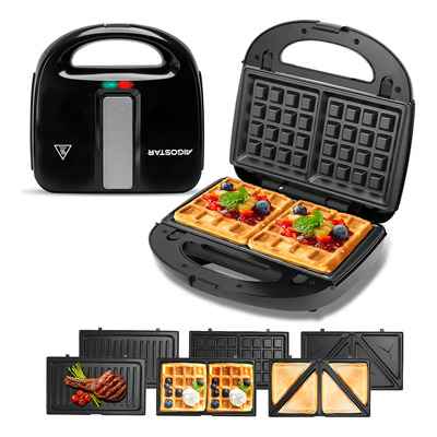 Sandwichera 3 en 1, 750W Calentamiento Rápido en Doble Cara, Placas Desmontables con Revestimiento Antiadherente, Fácil de Limpiar, Ideal para Sándwiches, Wafles y Parrilla, Aigostar | Meses sin interés