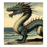 Vinilo 30x30cm Dragon Chino Ilustracion Arte Antiguo