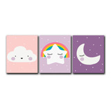 Triptico Cuadros Niños 40x30 Cms Set28 Nube Luna Estrella