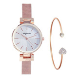 Elegante Reloj De Pulsera En Oro Rosa Con Brazalete De