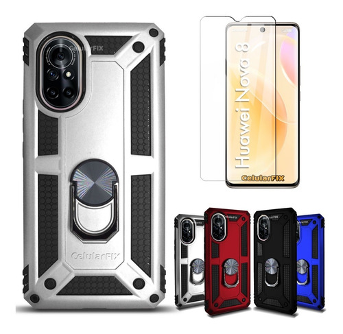 Funda P/ Huawei Nova 8, Uso Rudo Anillo Sujetador + Cristal