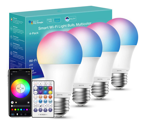 4 Focos Led Wifi Con Control Remoto Inteligente Rgb Alexa