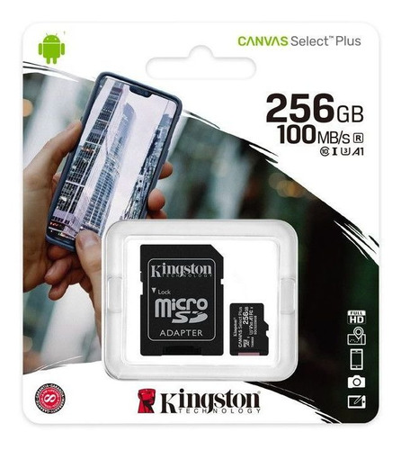 Memoria Micro Sd Kingston 256 Gb Clase 10 100 Mbs + Adap.