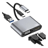 Adaptador Usb-c Macbook M1,  Pc 4 Portas Hdmi Vga Usb Usb-c