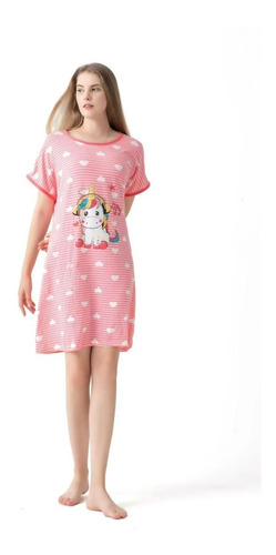 Bata Larga Con Manga Corta Pijama Mujer Con Diseño. Qikun