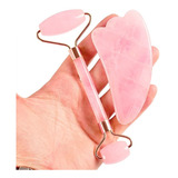 Rodillo Facial Y Gua Sha Cuarzo Rosa Jade Suaviza Rejuvenece