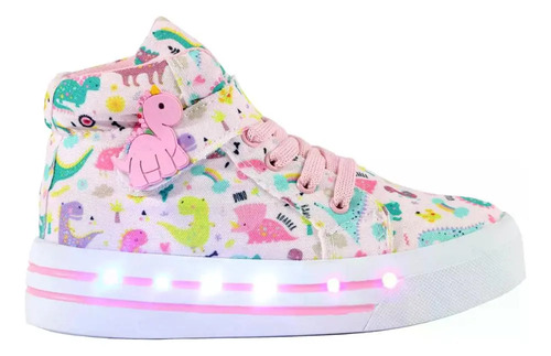 Tenis Botas Niña Dinosaurio Luces Led Dino Niñas Velcro Rosa | Meses sin interés