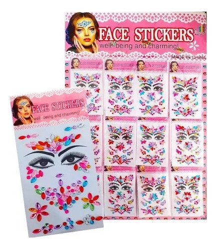 Strass Gemas Diseño Ojos Brillo Face Stickers Autoadhesiva 