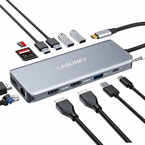 Lasuney Triple Display 13 En 1 Usb C Hub Con 2 Hdmi Y Dp, **