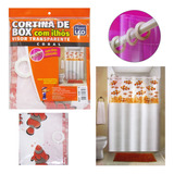 Cortina Box Banheiro Linda 1,35 X 2,00 Com Ilhós Visor Coral