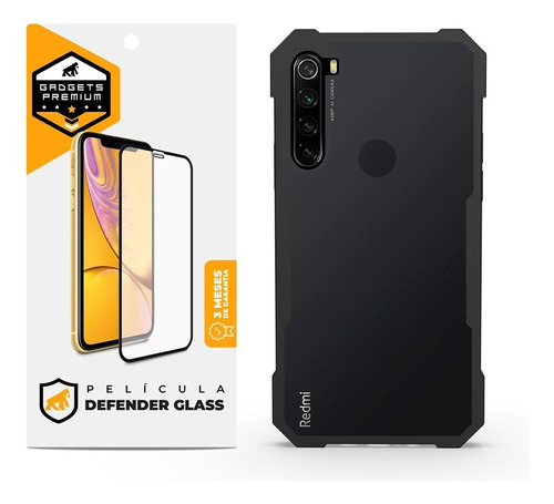 Capa Dual Shock X Pelicula Defender Glass Xiaomi Redmi Note8