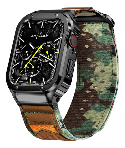 Malla De Nylon+funda Para Apple Watch 45mm L Camuflaje