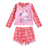 Traje De Baño Para Bebé 2 Pzs Unicornios 9/12 Meses