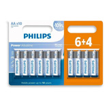 Pilhas Philips Alcalina Aa Tipo Pequena Pack C/10 Unidades